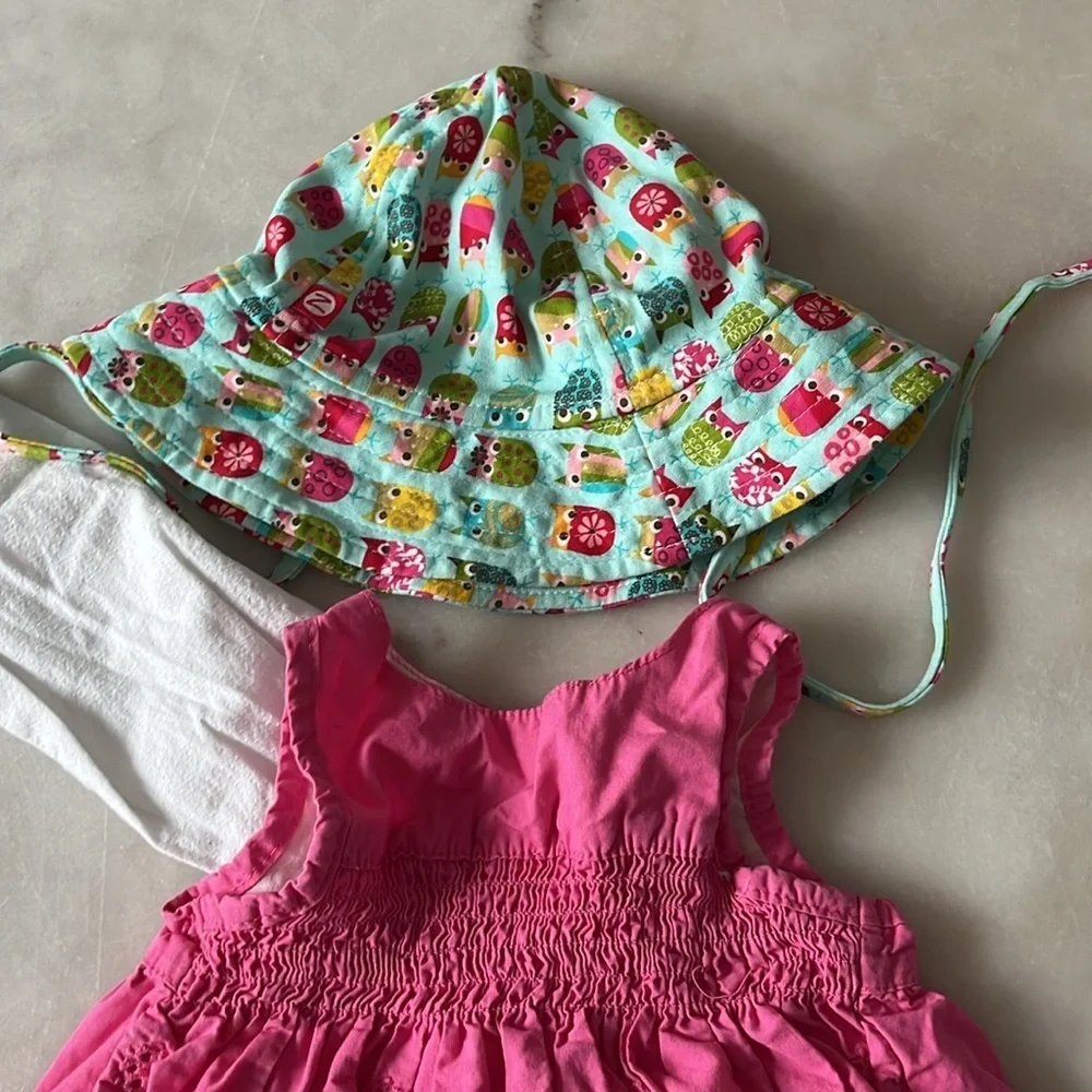 Oshkosh B'gosh Baby Girl Pink Bicycle Overalls Zutano Owls Hat Bundle 18 Months